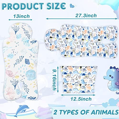 Pinkunn 2 Pcs Gel Car Seat Cooling Pad for Baby Summer Breathable Ice Cushion Multifunctional Ice Stroller Cooler Mat for Stroller Baby Dining Chair Child Safety Seat(Vibrant Color,Dinosaur, Sea)