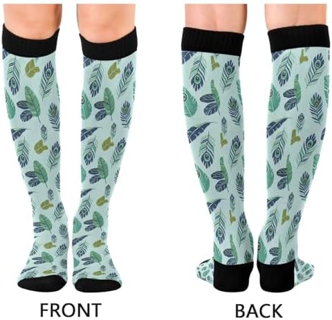 Green Peacock Feathers Compression Socks for Women and Men 20-30 mmHg Knee High Socks for Nurses Travel Socks 1 Pair