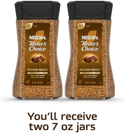 NESCAFÉ Taster's Choice Instant Coffee, Dark Roast Coffee, French Roast, 2 Jars (7 Oz Each)