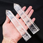 Apengshi Large Clear Quartz Natural Healing Crystal Tower 5.9"-6.3" 6 Faceted Single Point Chakra Crystal Wand Energy Meditation Stone Home Decor Collection Gift