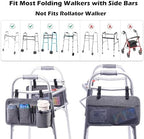 BAGSFY 2-Pack Walker Side Bag, Universal Walker Accessories with Cup Holder, Waterproof Folding Walker Organizer Caddy Pouch for Most Walkers with Side Bars, Double-Sided Storage for Seniors & Elderly