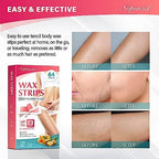 Wax Strips: 64 Waxing Strips - Hair Removal Wax - Brazilian Waxing - Waxing Kit for Women - Body Legs Arms Chest Back Bikini - Wax Kit At Home for Hair Removal - 4 Calming Oil Wipes - 2 sizes