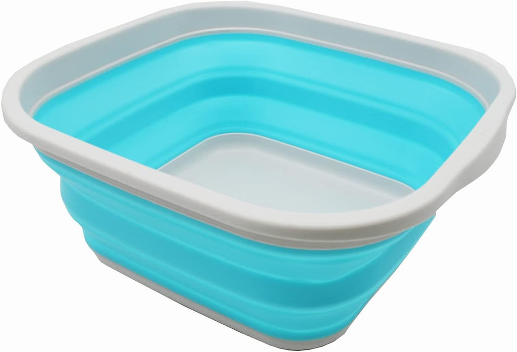 SAMMART 5.5L (1.4 Gallons) Collapsible Tub - Foldable Dish Tub - Portable Washing Basin - Space Saving Plastic Washtub (Grey/Cyanine, 1)