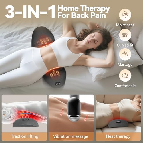 3 in 1 Smooth Spine Triple Fusion Back Massager with 118-inch USB Cable, Heated & Vibration &Traction Back Massager for Pain Relief Deep Tissue,Relaxation Lumbar Pillow for Office Home Use