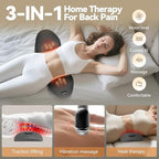 3 in 1 Smooth Spine Triple Fusion Back Massager with 118-inch USB Cable, Heated & Vibration &Traction Back Massager for Pain Relief Deep Tissue,Relaxation Lumbar Pillow for Office Home Use