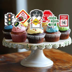 45PCS Edible 16th Drivers License Cupcake Toppers Wafer Paper 16th Happy Birthday Cupcake Picks Road Signs 16 Years Old Cake Decor for Learner Driver Car Theme Party Supplies