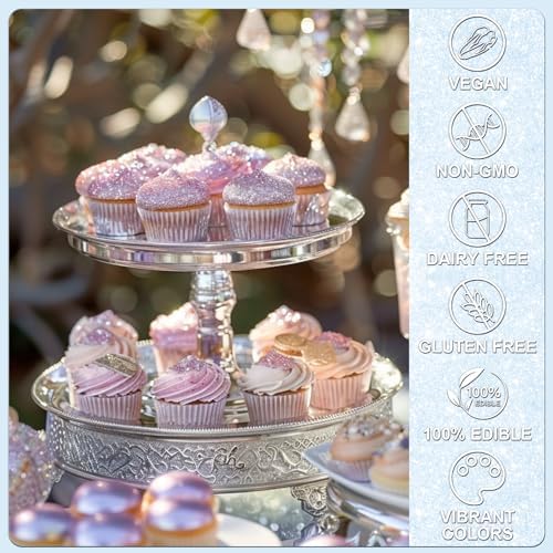 Iridescent Blue Edible Glitter - 5g Food Grade Cake Decorating Shimmering Glitter, Edible Sprinkle Luster Dust for Drinks, Chocolates, Fondant, Strawberries, Cupcakes, Candy, Easter Cookie - Vegan