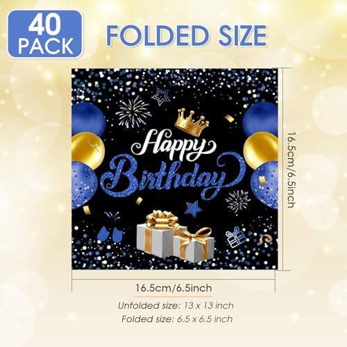 40PCS Happy Birthday Napkins Black and Blue Theme Disposable Paper Napkins for Dinner Picnic Birthday Party Supplies Decorations for Man Woman