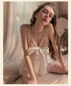GRAYDREAM Sexy Nightgowns for Woman Beautiful See-through Mesh Big Bow Lace Temptation Nightgown Suit