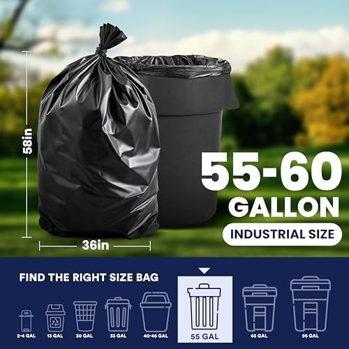 Plasticplace 55-60 Gallon Trash Bags │ 2.0 Mil │ Black Heavy Duty Garbage Can Liners │ 36” x 58” ,50 Count, Black (Pack of 1)