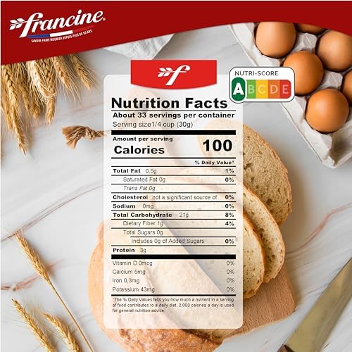 Francine Wheat Flour, T55 French Flour from France with Lower Gluten Content, Makes Great Breads, Pastries and Desserts, 35.3oz/1 kg (Pack of 6)