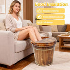 Wood Foot Bath Bucket, Portable Pedicure Bowl Soaking Tub Feet Massage Barrel Solid Wood Round Sauna Feet Basin Footbath Barrel with Massage Beads Plate and Lid for Home Spas Bath Centers