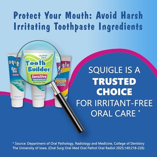 Squigle Tooth Builder SLS Free Toothpaste (Stops Tooth Sensitivity) Prevents Canker Sores, Cavities, Perioral Dermatitis, Bad Breath, Chapped Lips, 4 oz (4 Ounce (Pack of 1), Unflavored)