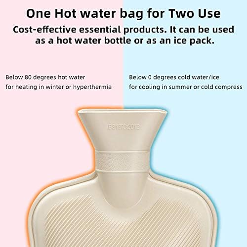 Hot Water Bottle Rubber with Soft Cover (2 Liter) Hot Water Bag for Cramps, Pain Relief, Removable Hot Cold Pack Hot Water Bed Warmer