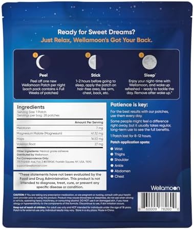 Wellamoon Original Sleep Patches for Adults Extra Strength | Easy-to-Apply Sleep Patch with Melatonin & Valerian | Relax & Wake Up Refreshed | Long-Lasting Night Comfort for Men & Women | 28 Patches