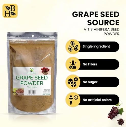 Herb To Body Grape Seed Powder - 4oz, Wildcrafted Vitis Vinifera, Grape Seeds Powder for Smoothies, Herbal Blends, Baking, and DIY Uses