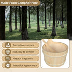 Sauna Bucket and Ladle, Sauna Accessories Made of Hand-Made Camphor Pine, Wooden Sauna Set with Plastic Lining and Handle