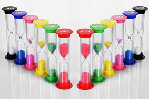 Dsmile Sand Timer,Plastic Hourglass Timer,Colorful Sandglass Hourglass Sand Clock Timer 30sec / 1min / 2mins / 3mins / 5mins / 10mins (12pcs)