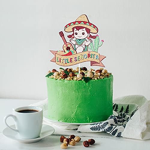 Little Senorita Birthday Cake Topper - Girl Baby Shower - Gender Reveal Baby Senoria On Her Way - Glitter Sombrero Mexican Fiesta Party Decoration