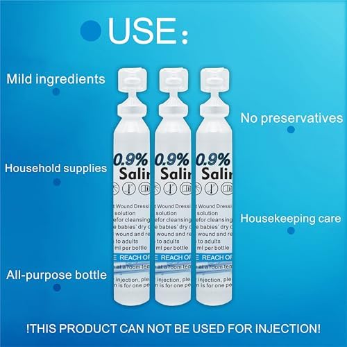 Sterile Saline Solution, 20-Pack Skin and Wound Cleanser, 0.9% Sodium Chloride Wound Wash & Nasal Rinse