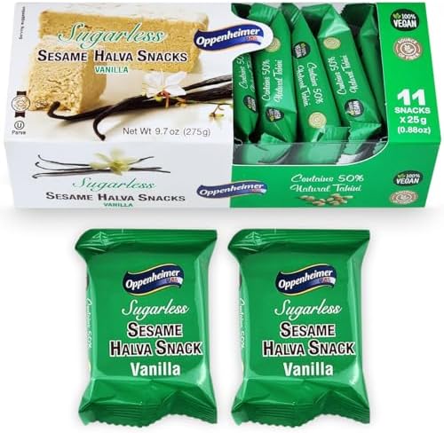 Sugarless Sesame Halva Snacks Vanilla Flavors - Delicious Sweet Israeli Mini Snacks Sesame Tahini Bars for Melt-in-Your Mouth Delight, Perfect Halvah for Any Occasion - Vegan, Kosher - 11 Pack, 9.7 Oz