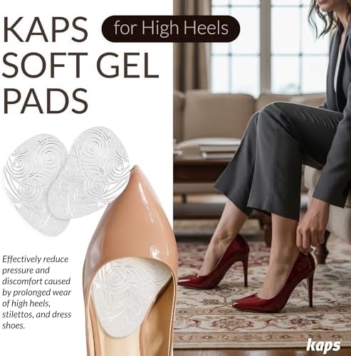 KAPS Soft Gel Pads for High Heels - 3 Pairs Ball Set of Foot Cushions, Metatarsal Pads for Women, Invisible Shoe Inserts for Heels, Sandals & Flats - Universal Size, Clear Design (3 Pads)