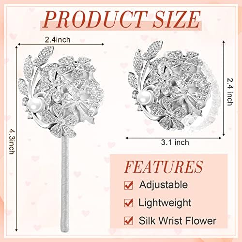 Yunsailing 2 Pcs Rhinestone Wrist Corsage and Boutonniere Set - Artificial Flower Corsage Wristlet for Wedding Prom Homecoming Bridesmaid Bridal Shower Anniversary Formal Event(Silver Gray,Pearl)