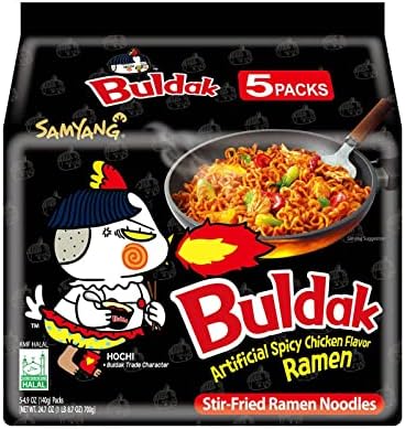 Samyang Buldak Hot Spicy Chicken Ramen Noodle Korean Stir-Fried Ramen, Original Flavor, Pack of 5