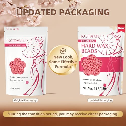 KOTAMU Wax Beads for Hair Removal - Professional Waxing for Sensitive Skin, Targets Thin Fine Hair, 1lb Pink Beads Ideal for Home Waxing Face, Eyebrows, Chin, Body, Legs, Arms, Underarm, Bikini