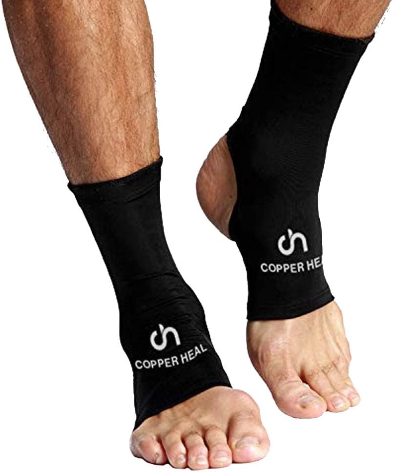 COPPER HEAL ANKLE Compression Sleeve (PAIR) - Highest Copper Infused Socks Arch Support Foot Swelling Achilles Tendon