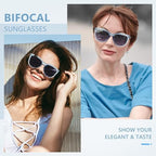 EASY READ Bifocal Reading Sunglasses for Women，Fashion Sun Readers UV400 Protection(Magnification 2.00,Blue)