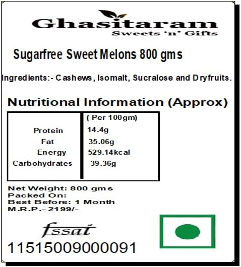 Ghasitaram Gifts Indian Sweets - Sugarfree Sweet Melons 800gms