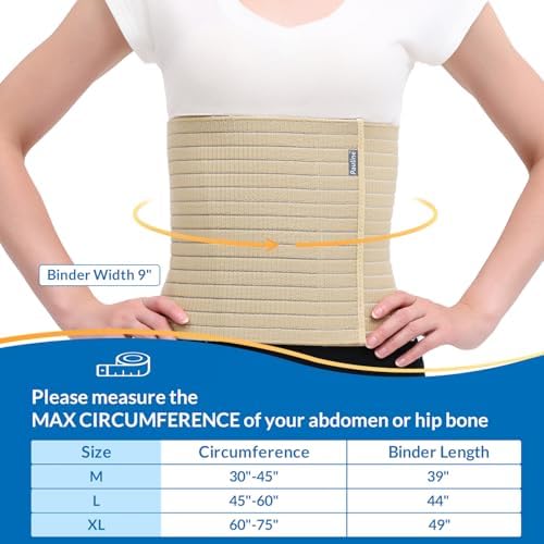 Abdominal Binder Post Surgery - Premium Belly Band for Stomach Support & Compression - Promote Recovery for Postpartum, Hysterectomy, Tummy Tuck, Hernia - Durable No-Fray Belly Wrap Waist Band (Size M 30" - 45", 9" High, Beige)