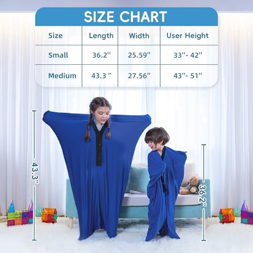 OUTREE Sensory Sock for Kids 6-9 Years, Medium, 43''×27.5'', Good for Height:43'' - 51'', Body Sock Helps Kids Relax and Focus, Sensory Toys for Autistic Children with Carrying Bag, Blue