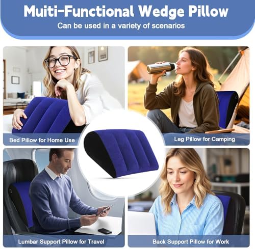 Inflatable Wedge Pillow for Traveling - Portable Bed Wedge Cushion for Feet Elevation,Back,Knee Support & Acid Reflux Relief,Wedge Pillows with Eye Mask for Sleeping,Seniors,Snoring on Chair,Sofa Use