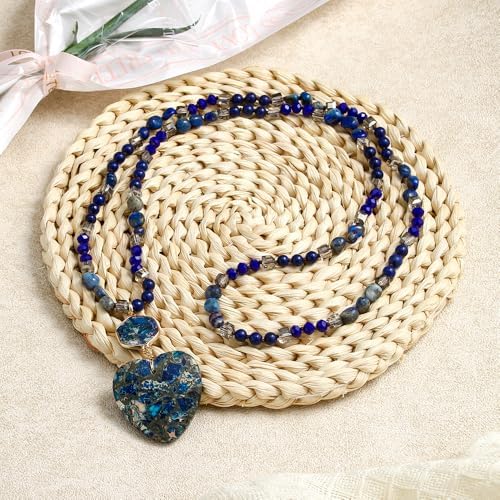Yomisa Boho Necklaces for Women Men Long,33/34/35 Inch Natural Turquoise Tiger Eye Beaded Stone Pendant Necklaces for Women Trendy,Handmade Bohemian Western Bead Necklace Fashion Charm Jewelry Gift