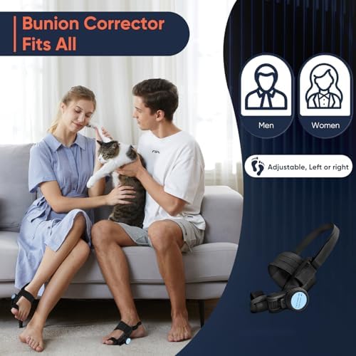 Bunion Corrector for Women & Men, Adjustable Knob Dual-Action Bunion Splint with Silicone Pad - Orthopedic Toe Straightener & Separator for Hallux Valgus Relief, Fits Left/Right Feet (Black)