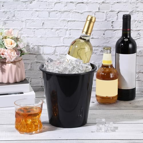 Layhit 24 Pcs Plastic Ice Buckets for Parties 3 Liters Wine Bucket Portable Ice Holder Disposable Wine Cooler for Party Wedding Party Beverages Champagne Soda and Beer (Black)