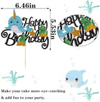 Happy birthday Cake Toppers Baby Shower - Under the Sea Theme Decorations for Boys and Girls - Blue Ocean Themed Decor party Supplies