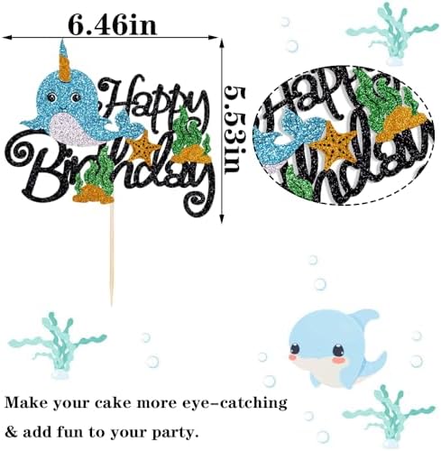 Happy birthday Cake Toppers Baby Shower - Under the Sea Theme Decorations for Boys and Girls - Blue Ocean Themed Decor party Supplies