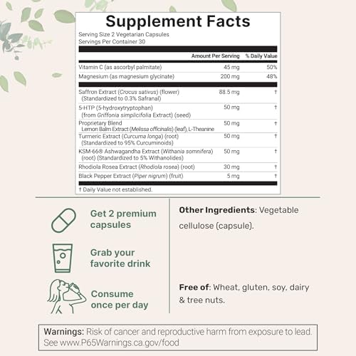 Micro Ingredients Saffron+ Advanced Supplements, 60 Veggie Capsules – 10-in-1 with Saffron Extract, High Absorption Fat-Soluble Vitamin C, Magnesium, Turmeric & KSM-66 Ashwagandha – Filler Free