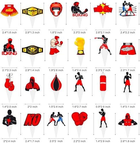 C L cooper life 48pcs Boxing Cupcake Toppers Boxing Birthday Party Decorations Red Boxing Cupcake Toppers decorations for Gloves Sports Boxing Party Fight Wrestler Baby Shower Supplies