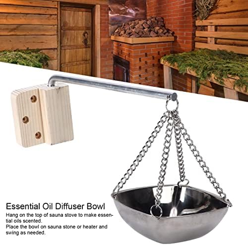 Square Essential Oil Bowl Stainless Steel Sauna Bowl Aromatherapy Diffuser for Steam Room Traditional Infrared Sauna 304 Stainless Steel Pine Wood 12.2X12.2X4.2Cm