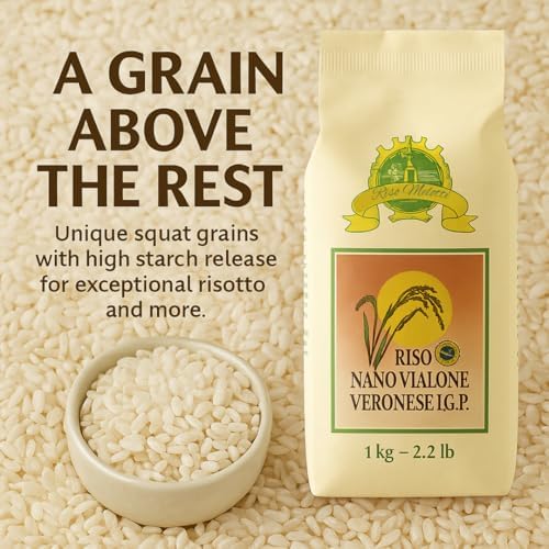 Riso Melotti Nano Vialone Veronese IGP – Premium Italian Rice for Risotto – Medium Grain, High Starch Release – Ideal for Creamy Risotto, Paella, Rice Salads & Side Dishes – 2.2lb (1kg) Bag