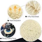 6 PCS Wool Buffing Polishing Pads - 3 Inch Natural Wool Cutting Pads With Hook and Loop Backing, Compound & Polishing for Automotive Car Boats Glass Furniture Body Repair