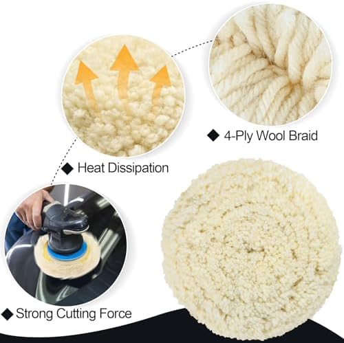 6 PCS Wool Buffing Polishing Pads - 3 Inch Natural Wool Cutting Pads With Hook and Loop Backing, Compound & Polishing for Automotive Car Boats Glass Furniture Body Repair