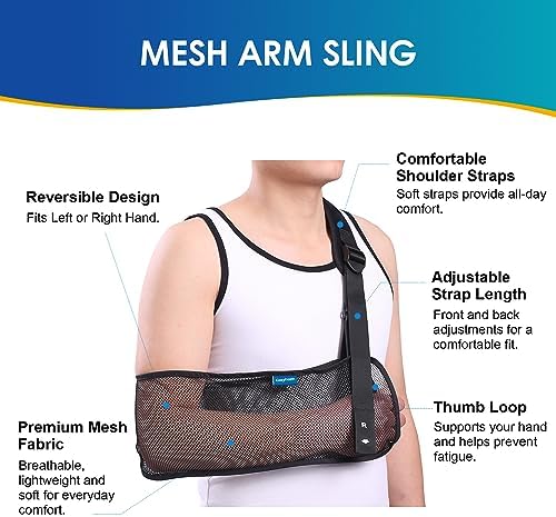 Mesh Arm Shoulder Sling Medical Shoulder Immobilizer for Shoulder Injury Torn Rotator Cuff, Breathable Arm Brace for Shower, Right Left Arm Stabilizes Elbow Arm Wrist Injury for Men Women (Black)