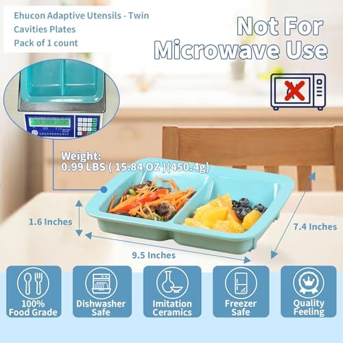 Adaptive Utensils Scoop Weighted Plate,2 Section Divided Spill-proof Plates with Extra Wall for Elderly,Non-slip Disabled Products for Handicapped to Self-feeding-Pack of 1