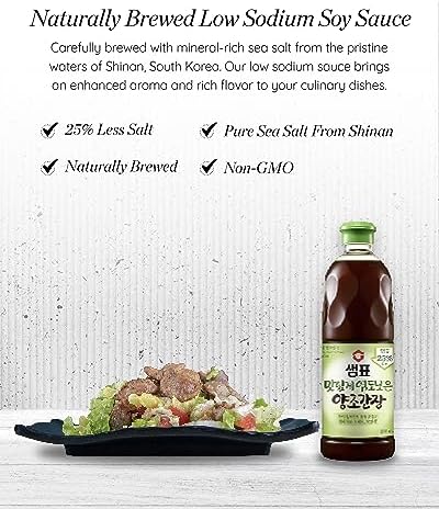 SEMPIO Low Sodium Naturally Brewed Soy Sauce - with 25% Less Salt, Made in Korea, Premium, Savory Flavor Enhancer, Multi-purpose, Authentic Korean Cuisine. (29.08 fl oz / 860ml, Vegan, Non-GMO)
