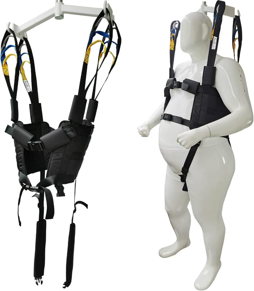 Patient Disabled Invalid Lift Walking Standing Aid Sling Medical Transfer Gait Belt Strap Assist Leg Traction Exercisers Carrier Fold Up Full Body Get Up Sit to Stand AidLot Black
